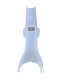 Honda Cub cut-down white leg shield lower mounting tabs and edge profile