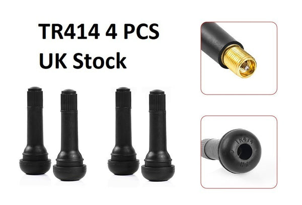 x4 PCS TR414 Tubeless Tyre Valve & Dust Caps Rubber Car Van Motorcycle Wheel