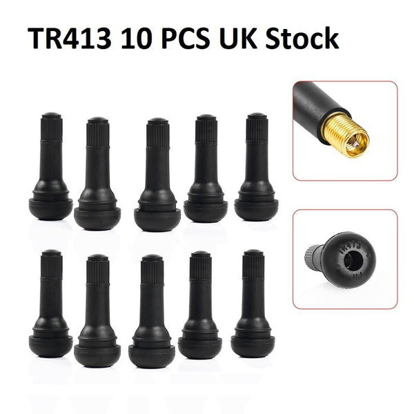 x100 PCS TR413 Tubeless Tyre Valve & Dust Caps Rubber Car Van Motorcycle Wheel