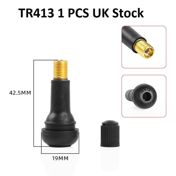 TR413 Tubeless Tyre Valve & Dust Caps Rubber Snap In Car Van Motorcycle Wheel x1