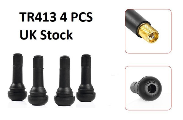 x4 PCS TR413 Tubeless Tyre Valve & Dust Caps Rubber Car Van Motorcycle Wheel