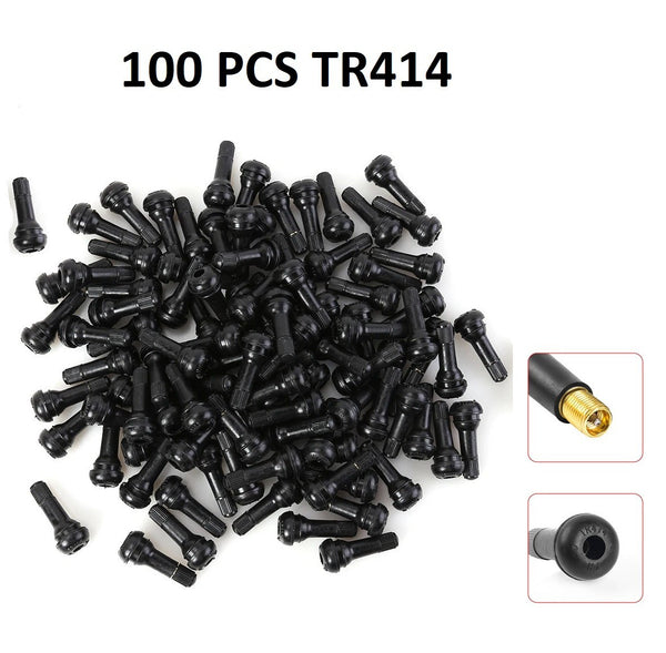 x100 PCS TR414 Tubeless Tyre Valve & Dust Caps Rubber Car Van Motorcycle Wheel